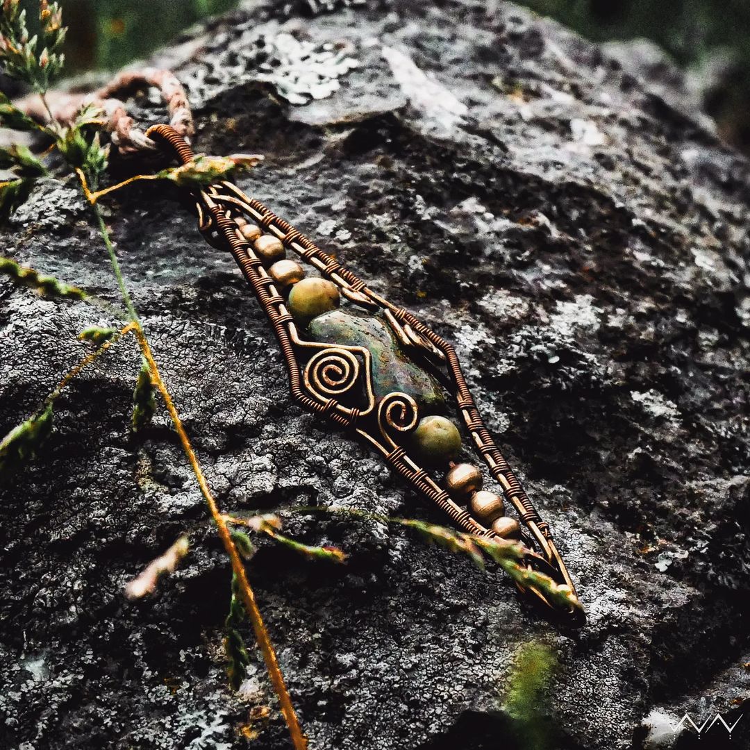 spiral universe " unakite & peridot necklace