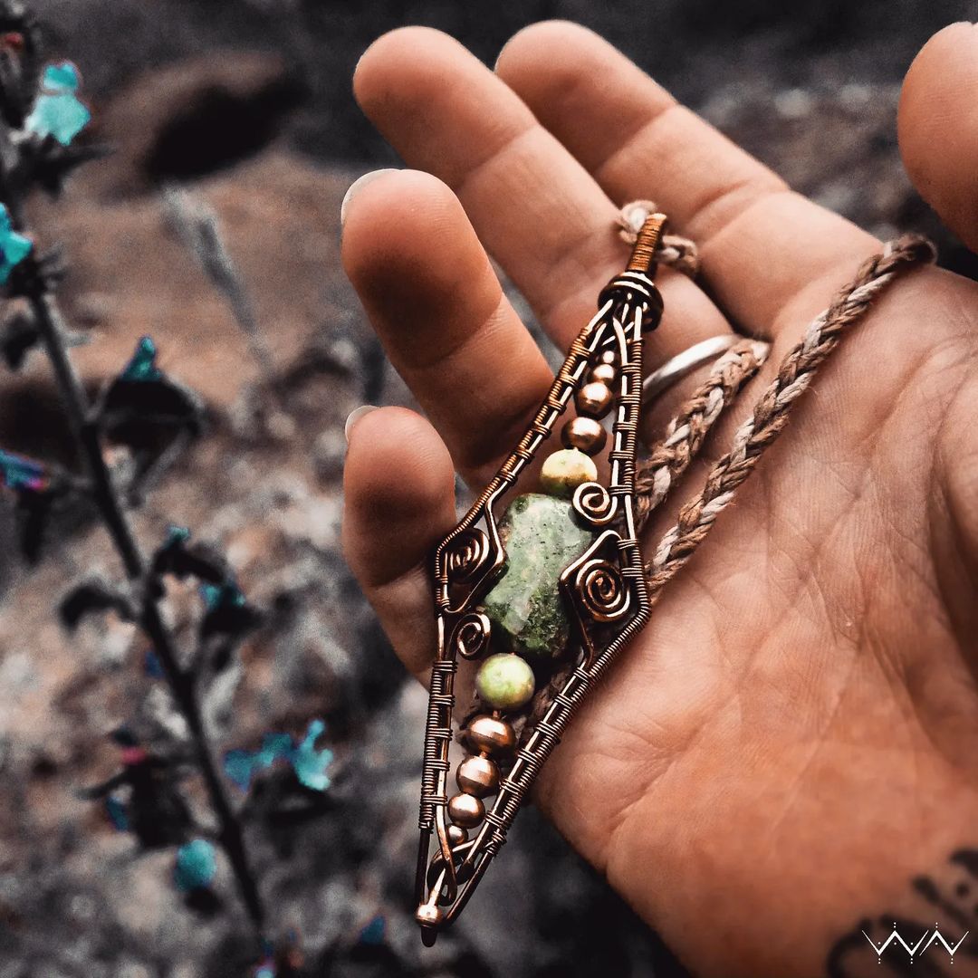 spiral universe " unakite & peridot necklace